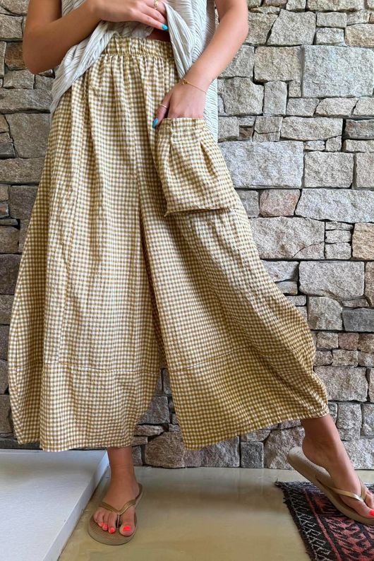 Arbi Gingham Pocket Culotte Pant Mustard